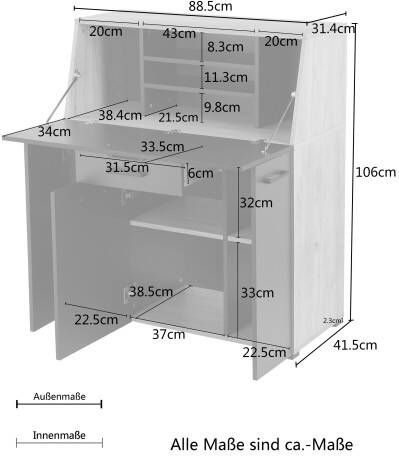 Places of Style Secretaire Moid thuiswerk bureau veel opbergmogelijkheden compact & modern ontwerp breedte 88 5 cm - Foto 7