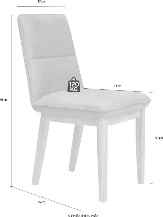 Home affaire Eetkamerstoel Beluna gestoffeerde stoel eetkamer bestseller Frame en poten van massief eiken modern landhuis (set 2 stuks) - Foto 3