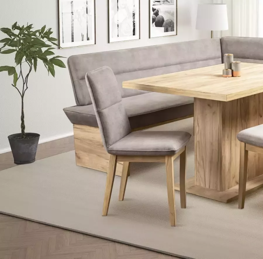 Home affaire Eetkamerstoel Beluna gestoffeerde stoel eetkamer bestseller Frame en poten van massief eiken modern landhuis (set 2 stuks)