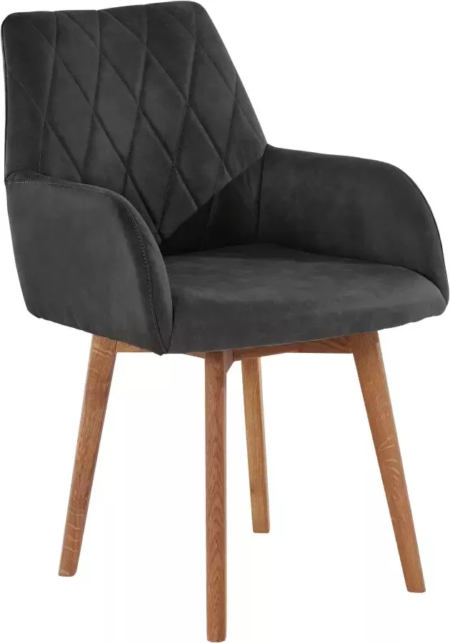 Home affaire Eetkamerstoel Brest Fauteuil in leer of microvezel geolied massief eiken frame (set 2 stuks) - Foto 6