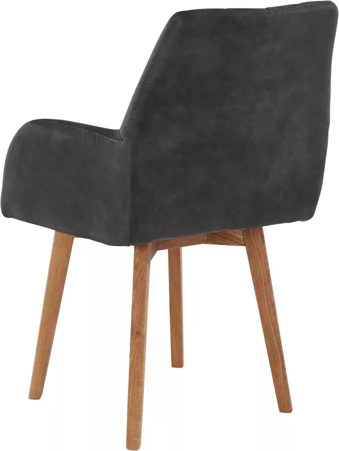 Home affaire Eetkamerstoel Brest Fauteuil in leer of microvezel geolied massief eiken frame (set 2 stuks) - Foto 2