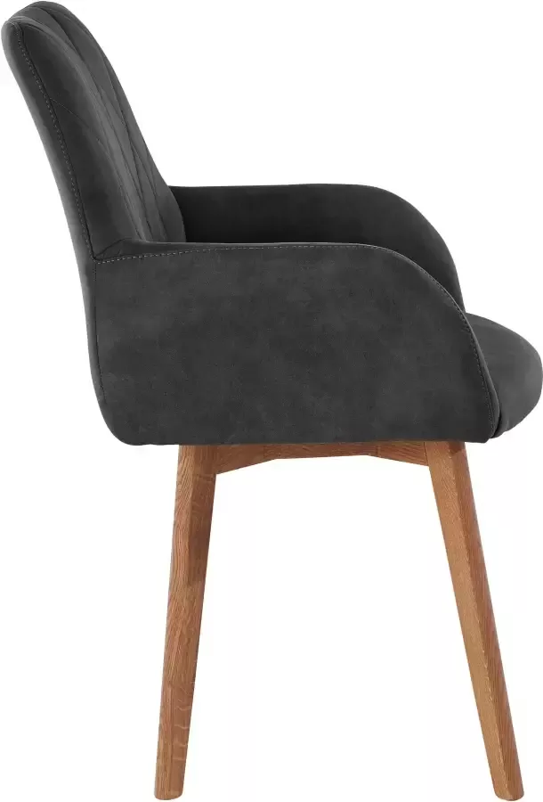 Home affaire Eetkamerstoel Brest Fauteuil in leer of microvezel geolied massief eiken frame (set 2 stuks) - Foto 8