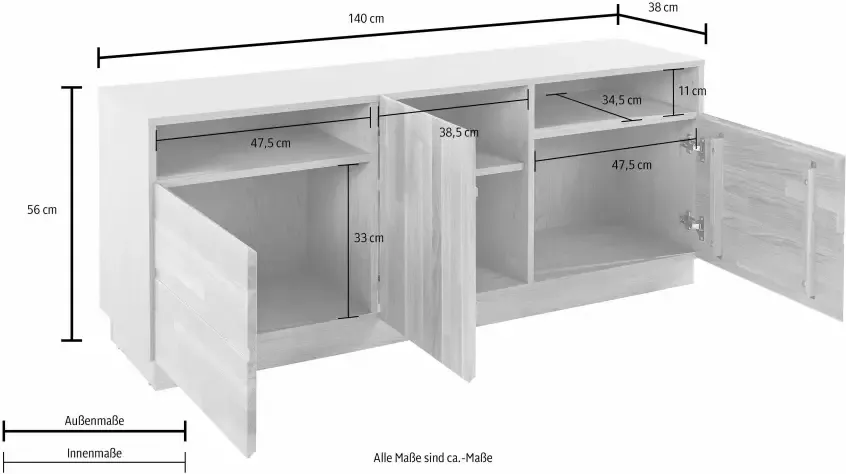 Home affaire Tv-meubel Hoogte 140 cm deels massief FSC -gecertificeerd - Foto 3