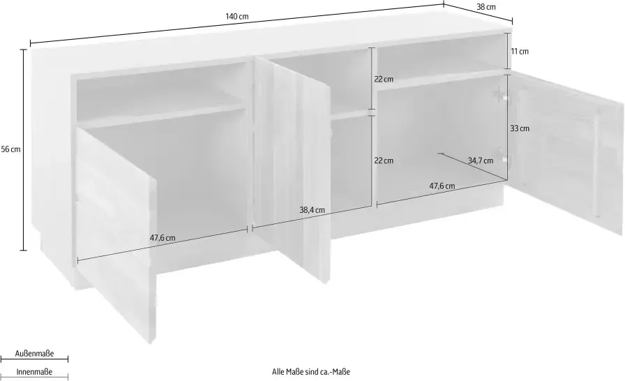 Home affaire Tv-meubel Hoogte 140 cm deels massief FSC -gecertificeerd - Foto 6