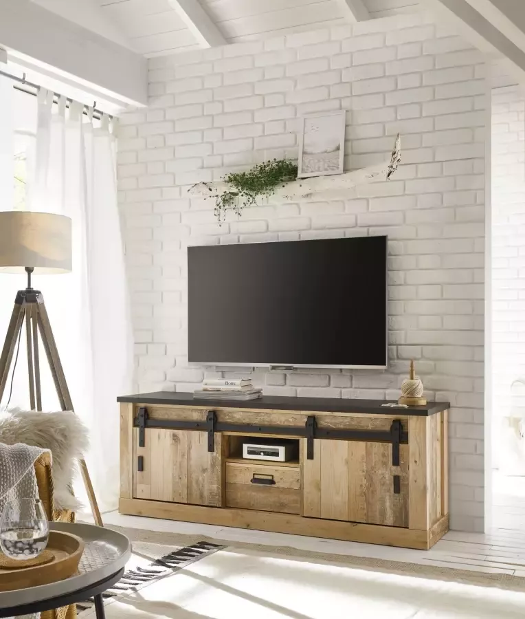 Home affaire Tv-meubel Sherwood Houtdecor met schuurdeurbeslag en apothekersgreep breedte 162 cm
