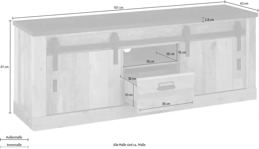 Home affaire Tv-meubel Sherwood Houtdecor met schuurdeurbeslag en apothekersgreep breedte 162 cm - Foto 5