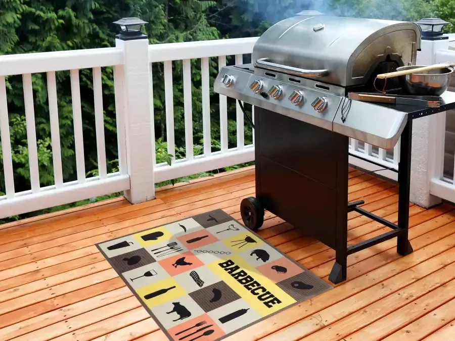 Primaflor-Ideen in Textil Mat BBQ grillmat BARBECUE CHECKS Barbecuemat ideaal als vloerbescherming met tekst antislip wasbaar - Foto 2
