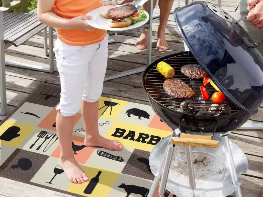 Primaflor-Ideen in Textil Mat BBQ grillmat BARBECUE CHECKS Barbecuemat ideaal als vloerbescherming met tekst antislip wasbaar - Foto 4