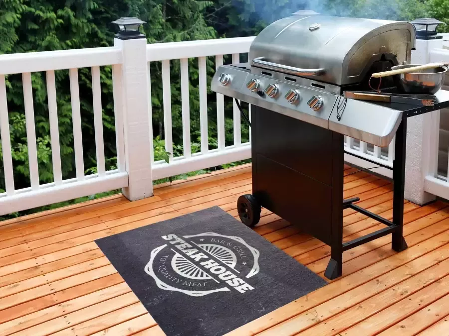 Primaflor-Ideen in Textil Mat BBQ grillmat STEAK HOUSE Barbecuemat ideaal als vloerbescherming met tekst antislip wasbaar