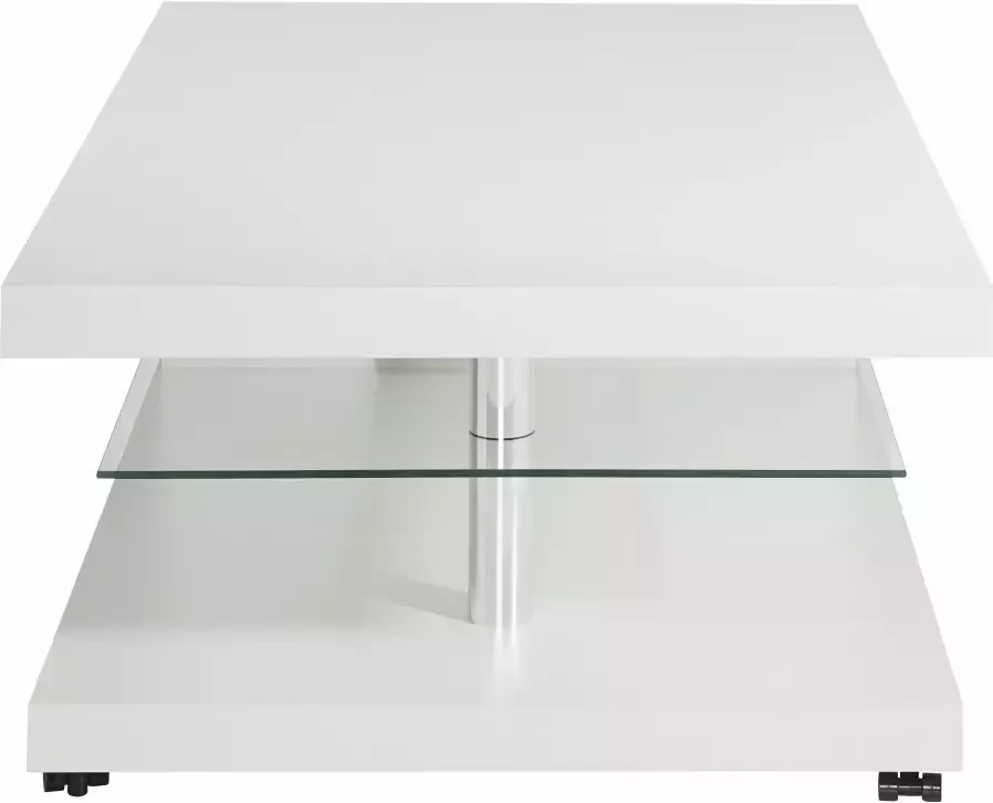 PRO Line Salontafel van hout met plank van glas met wieltjes rechthoekig