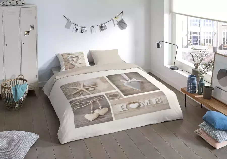 PURE luxury collection Tweezijdig te gebruiken overtrekset Home met harten in rustieke look (2-delig)