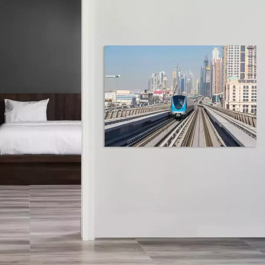 Queence Artprint op acrylglas Bahngleis Fine Art-print in galeriekwaliteit