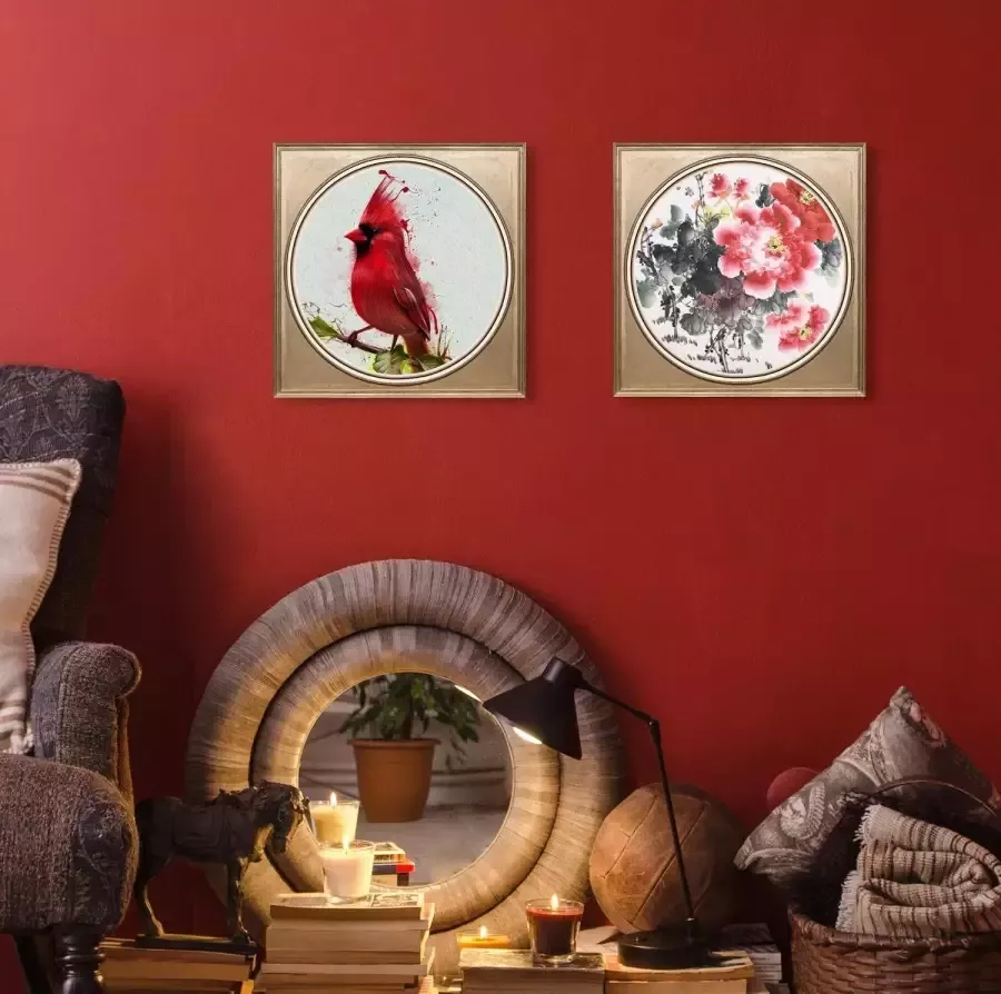 Queence Artprint op acrylglas Rode vogel
