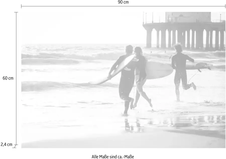 Queence Artprint op acrylglas Surfer op het strand - Foto 3