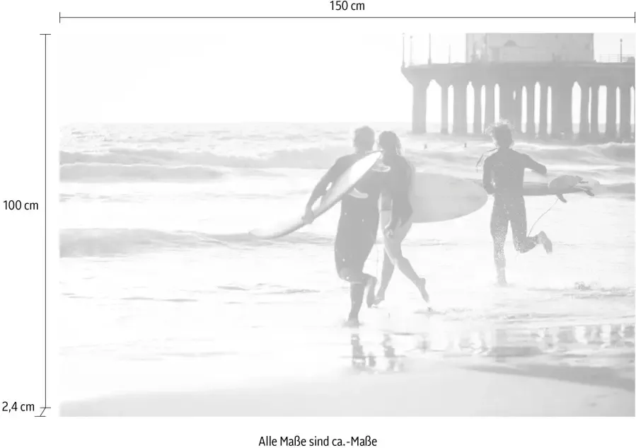 Queence Artprint op acrylglas Surfer op het strand Fine Art-print in galeriekwaliteit - Foto 3