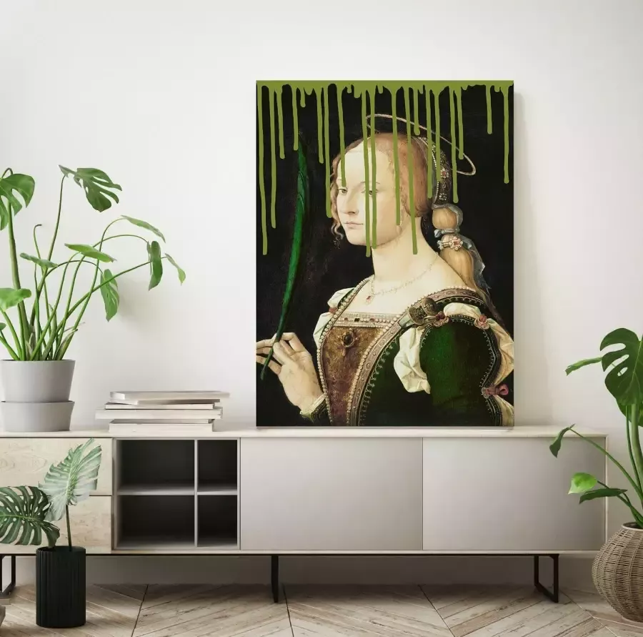 Queence Artprint op acrylglas Vrouw met kleurvlek Fine Art-print in galeriekwaliteit