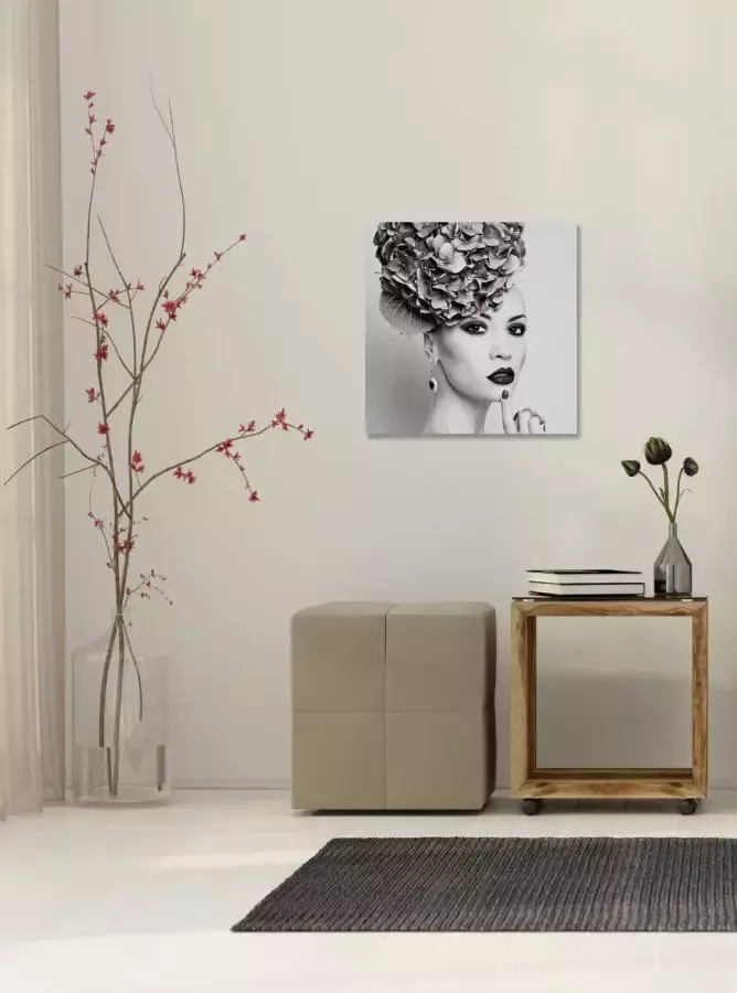 Queence Artprint op acrylglas Vrouw met bloemenhoed - Foto 3