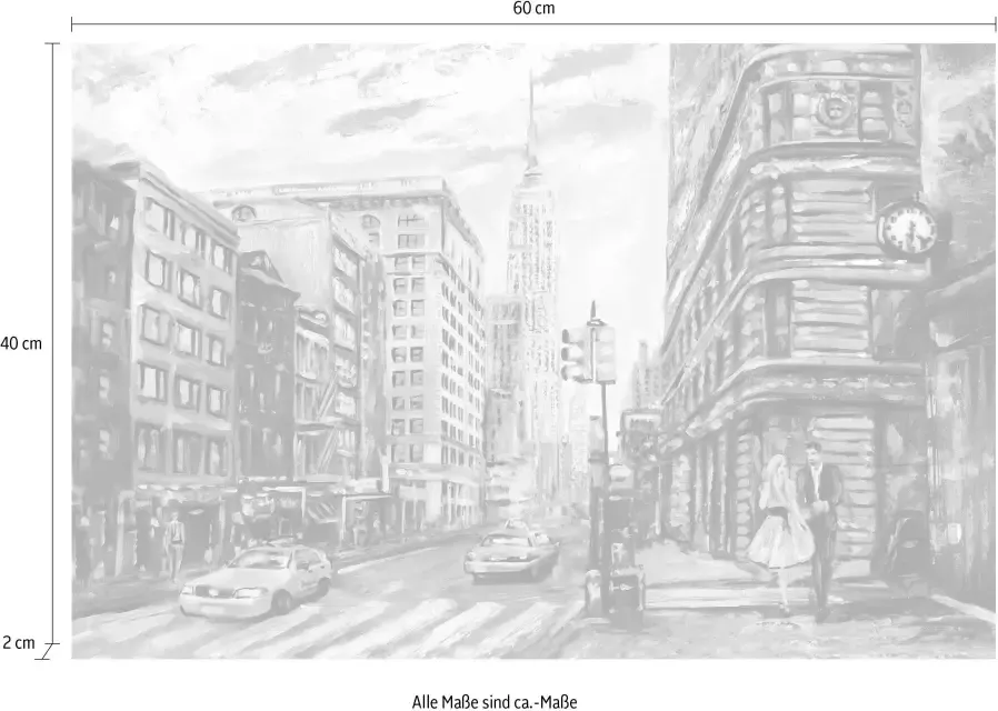 Queence Artprint op linnen New York Wanddecoratie zwart wit getekend Amerika premium canvasstof - Foto 3