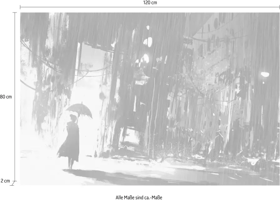 Queence Artprint op linnen Vrouw in de regen Premium canvasstof handgemaakt in Duitsland - Foto 3