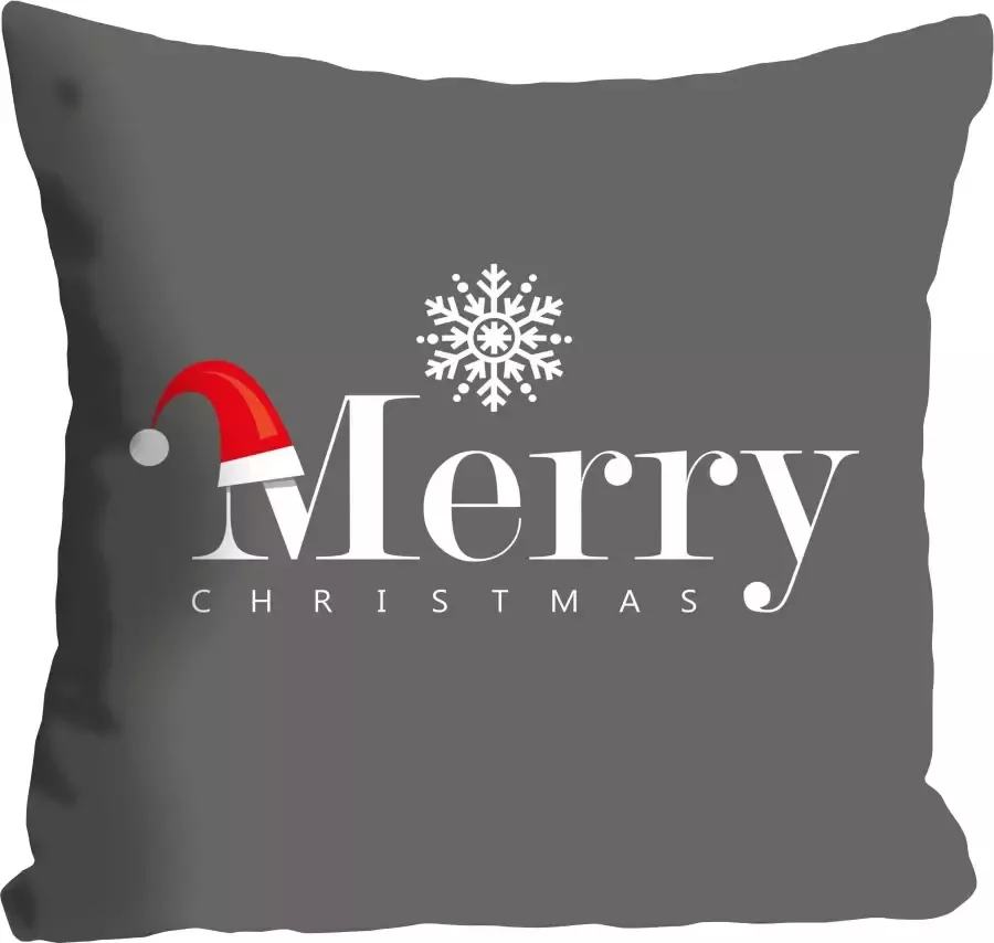 Queence Sierkussen Adrian Kussenhoes Vrolijk Kerstfeest opschrift grijze kussen sneeuwvlok (1 stuk) - Foto 2