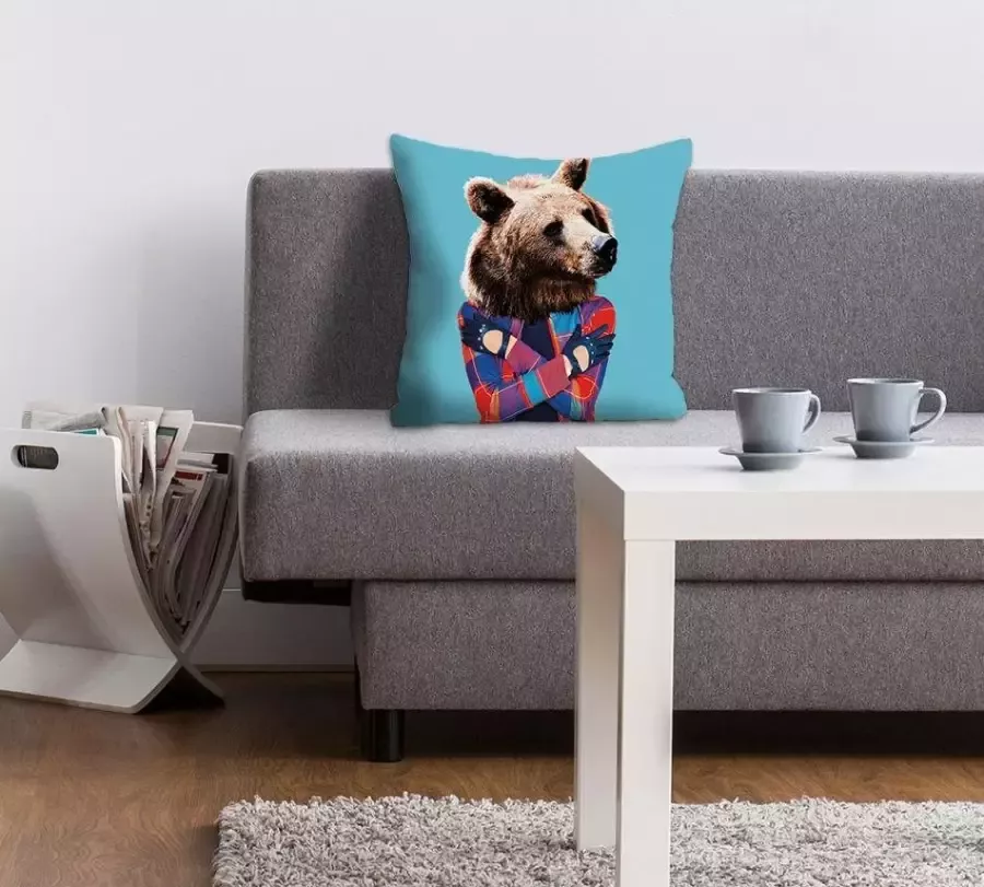 Queence Sierkussen Beer met zijdeachtige glans kussenovertrek zonder vulling(1 stuk) - Foto 3