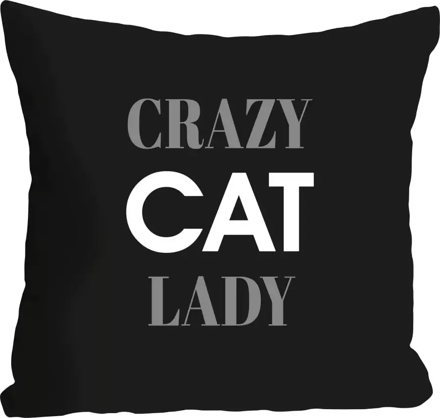 Queence Sierkussen Crazy Cat Lady Kussenhoes Crazy Cat Lady uitspraak zwart wit grappig kattenliefhebber (1 stuk) - Foto 2