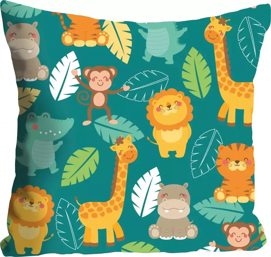Queence Sierkussen Daniela Kussenhoes leeuw krokodil nijlpaard kinderen grappig dieren vriendelijk (1 stuk) - Foto 2