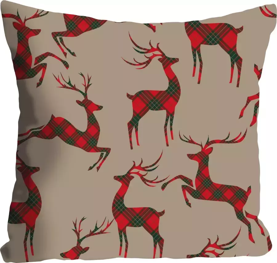 Queence Sierkussen Jameel Kussenhoes kerst rendieren geruit feestelijk winterachtig (1 stuk) - Foto 3