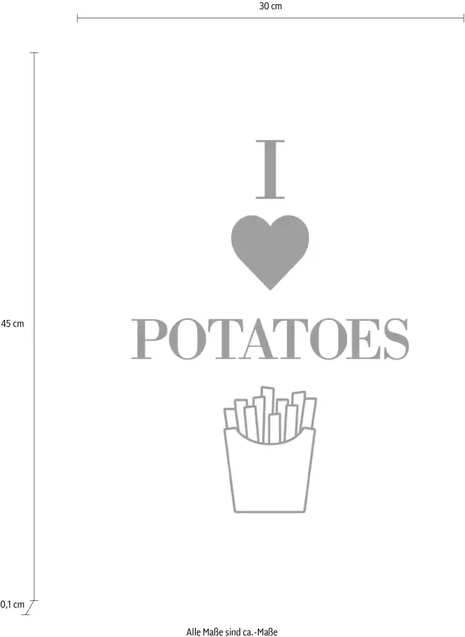 Queence Sierobject voor aan de wand I LOVE POTATOES Stalen bord blikken bord spreuk grappig wanddecoratie retro 20x30cm