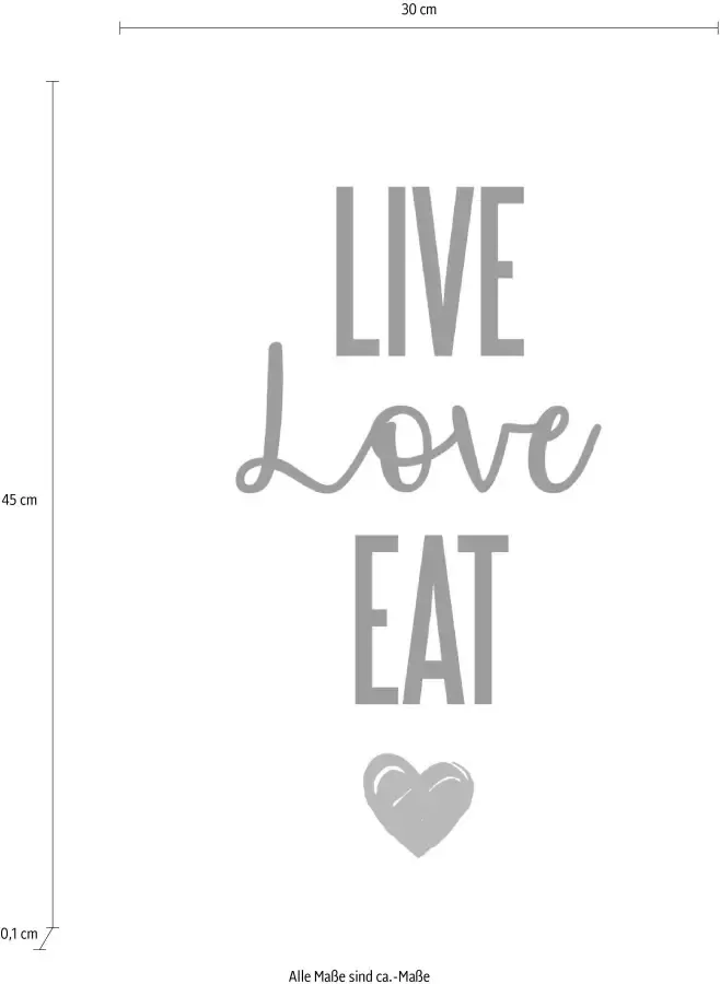 Queence Sierobject voor aan de wand LIVE LOVE EAT Stalen bord blikken bord spreuk grappig wanddecoratie retro 20x30cm - Foto 2