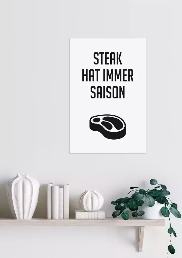 Queence Sierobject voor aan de wand Steak Stalen bord blikken bord spreuk grappig wanddecoratie retro 20x30cm - Foto 2