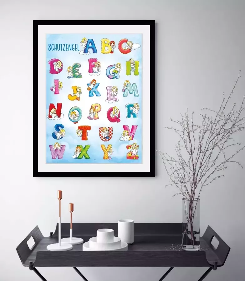 Queence Wanddecoratie Beschermengel ABC HD premium posterdruk incl. houten lijst (1 stuk) - Foto 3