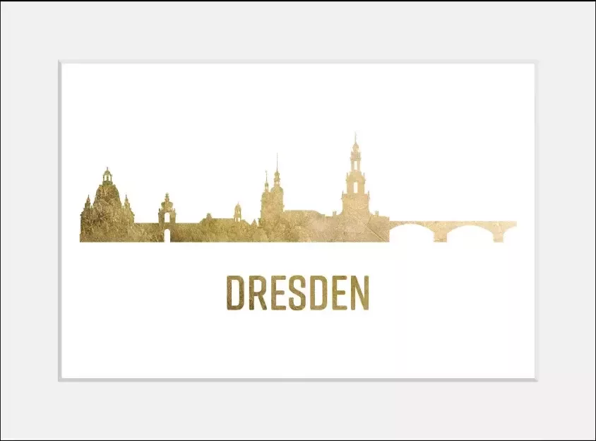 Queence Wanddecoratie Dresden skyline GOLD (1 stuk) - Foto 5