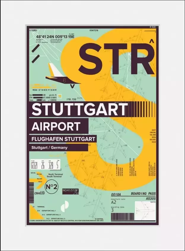 Queence Wanddecoratie STR AIRPORT HD premium posterdruk incl. houten lijst (1 stuk) - Foto 6