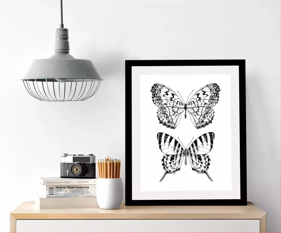 Queence Wanddecoratie Vlinders in 3 maten ingelijst - Foto 1