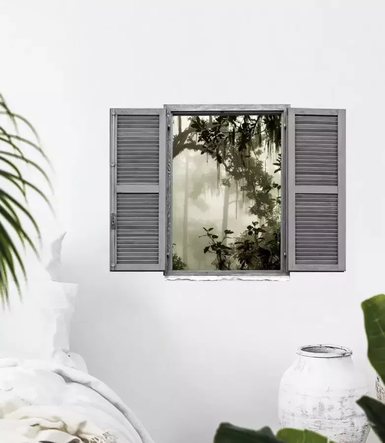 Queence Wandfolie Junglekleur Muursticker muurdecoratie zelfklevend 3D raam (1 stuk)