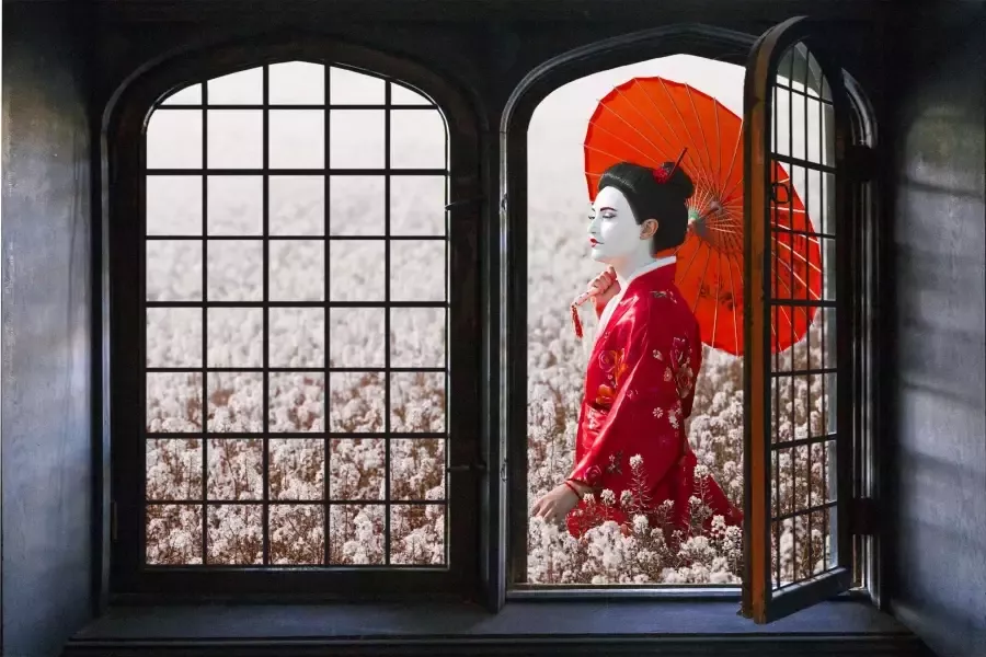 Queence Wandfolie Touch of China Muursticker muurdecoratie zelfklevend 3D raam - Foto 2