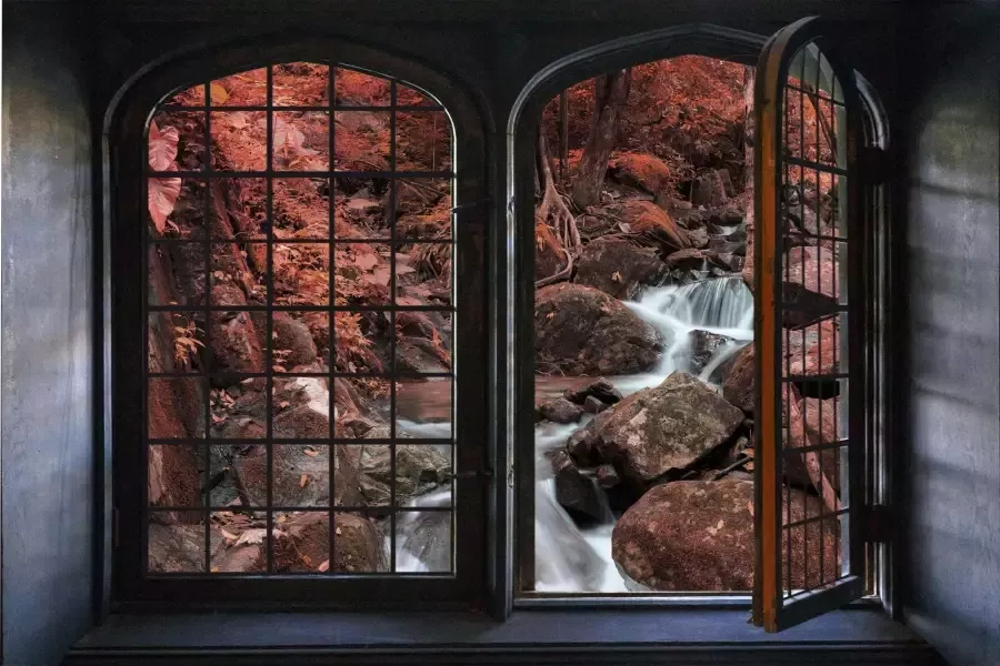 Queence Wandfolie Touch of Red Muursticker muurdecoratie zelfklevend 3D raam - Foto 2