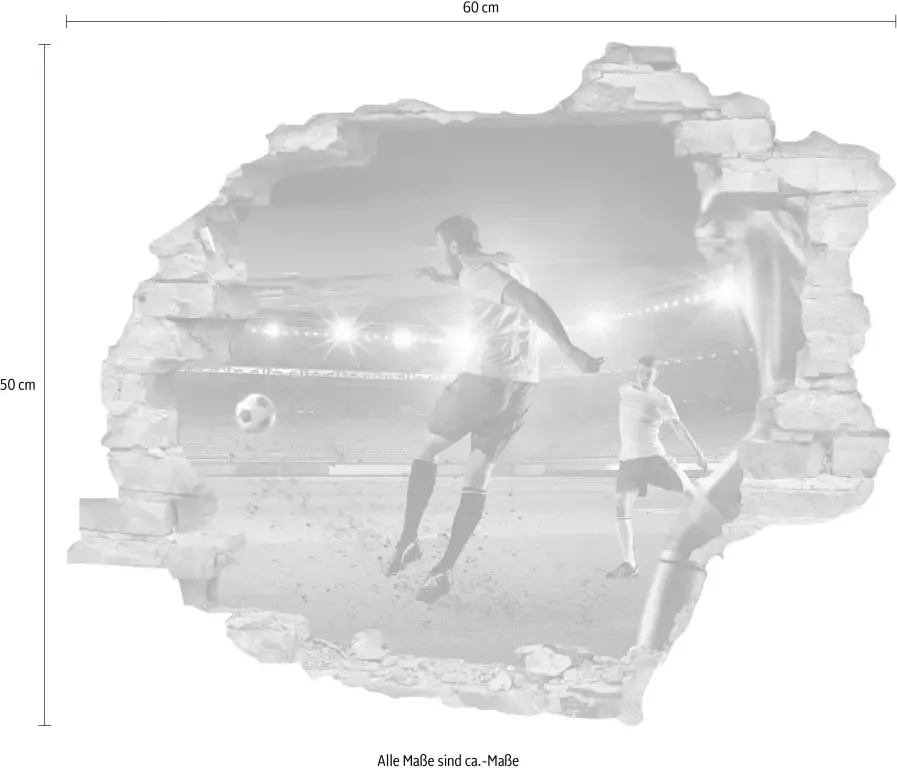 Queence Wandfolie Voetbal schot Muursticker muurdecoratie zelfklevend 3D muurdurchbraak (1 stuk) - Foto 2