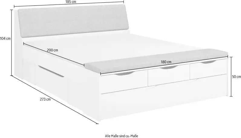 Rauch Ledikant met bergruimte Scala-XL incl. bekleed hoofdbord met bergruimte bedbank met bekleding en laden - Foto 10