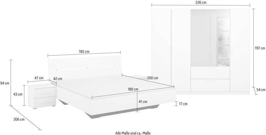 Rauch Slaapkamerserie CHALLENGER Kast met spiegel in 2 breedten bed in 3 breedten en 2 nachtkastjes - Foto 19