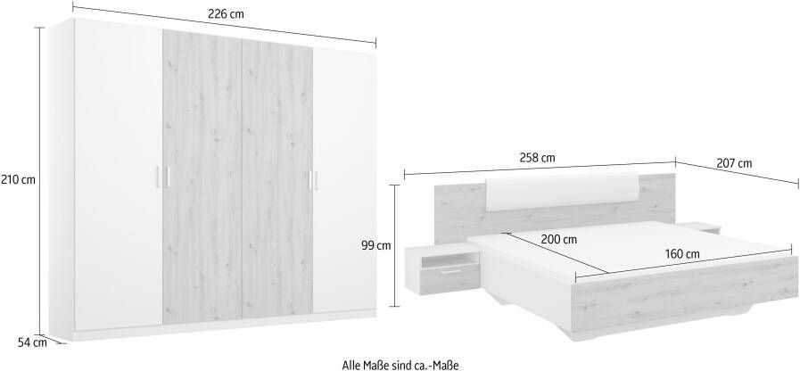 Rauch Slaapkamerserie Miro Draaideurkast in 2 breedten bed in 2 afmetingen en 2 hangende nachtkastjes - Foto 10