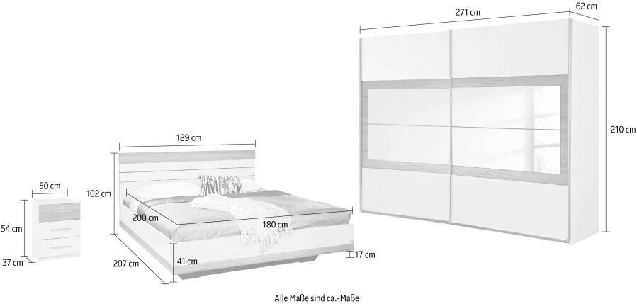 Rauch Slaapkamerserie Tarragona Zweefdeurkast in 3 breedten bed in 2 afmetingen en 2 nachtkastjes (set 4-delig) - Foto 6