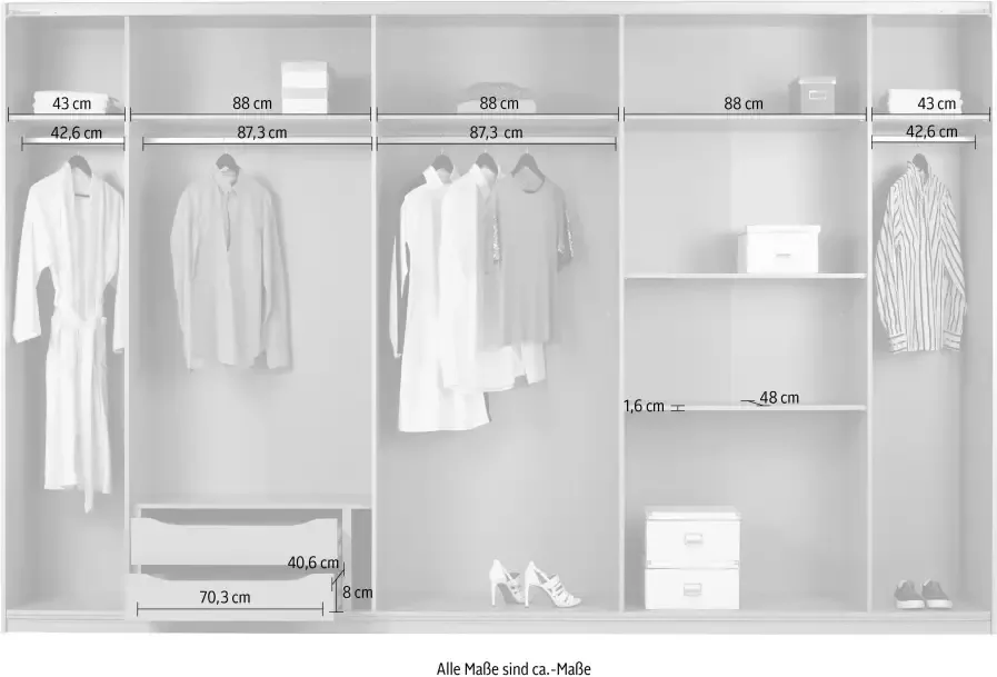 Rauch Zweefdeurkast Kledingkast kast garderobe ORACLE met spiegelfront inclusief lade-inzet en extra legplanken made in germany - Foto 8