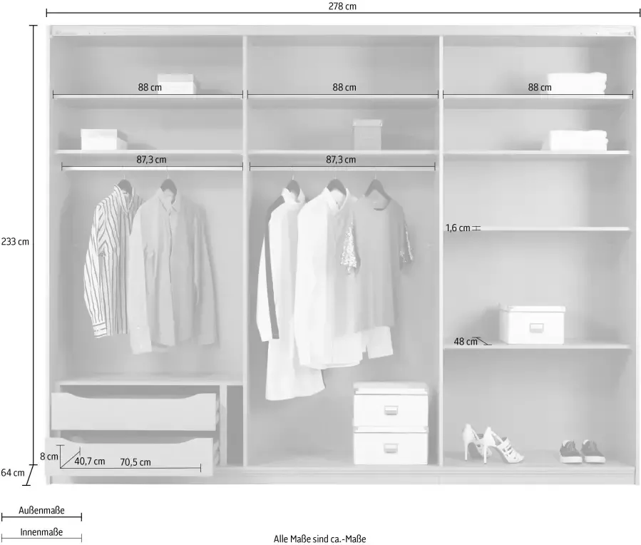 Rauch Zweefdeurkast Kledingkast Kast Garderobe Slaapkamerkast TUBONA met uitgebreide binneninrichting en passe-partout made in germany - Foto 7