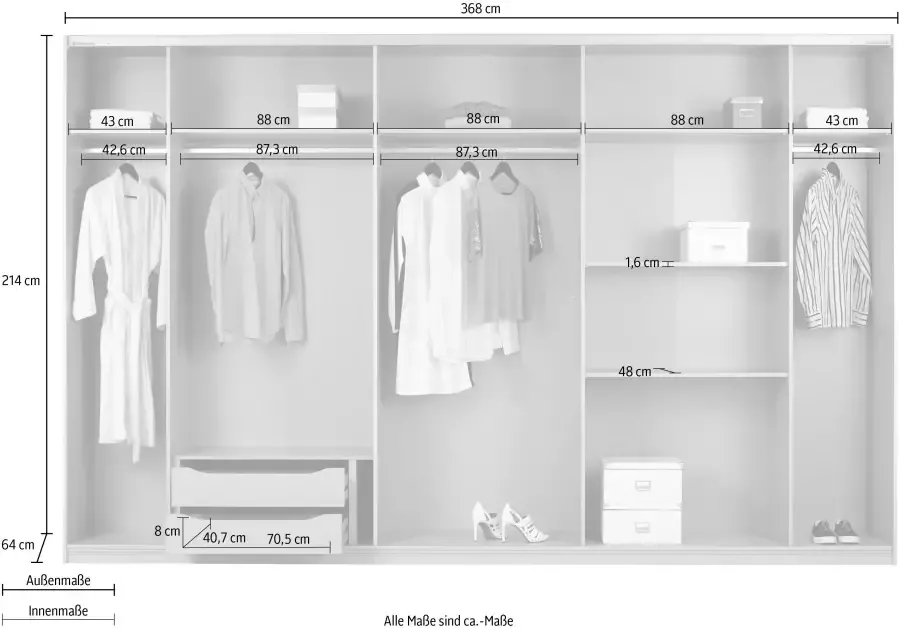 Rauch Zweefdeurkast Kledingkast Kast Garderobe Slaapkamerkast TUBONA met uitgebreide binneninrichting en passe-partout made in germany - Foto 7