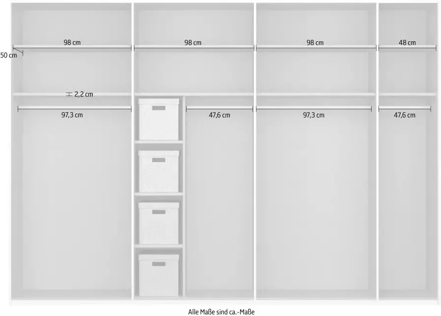 Rauch Zweefdeurkast X-tend inclusief indeling met 4 stoffen boxen en buitendeurdemper - Foto 2