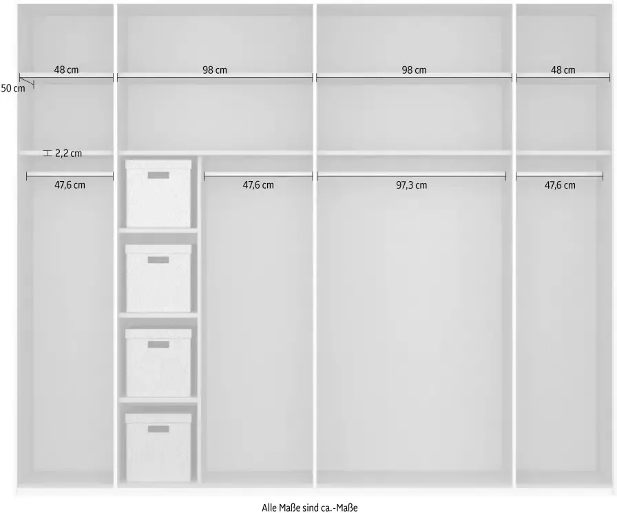 Rauch Zweefdeurkast X-tend inclusief indeling met 4 stoffen boxen en buitendeurdemper - Foto 1