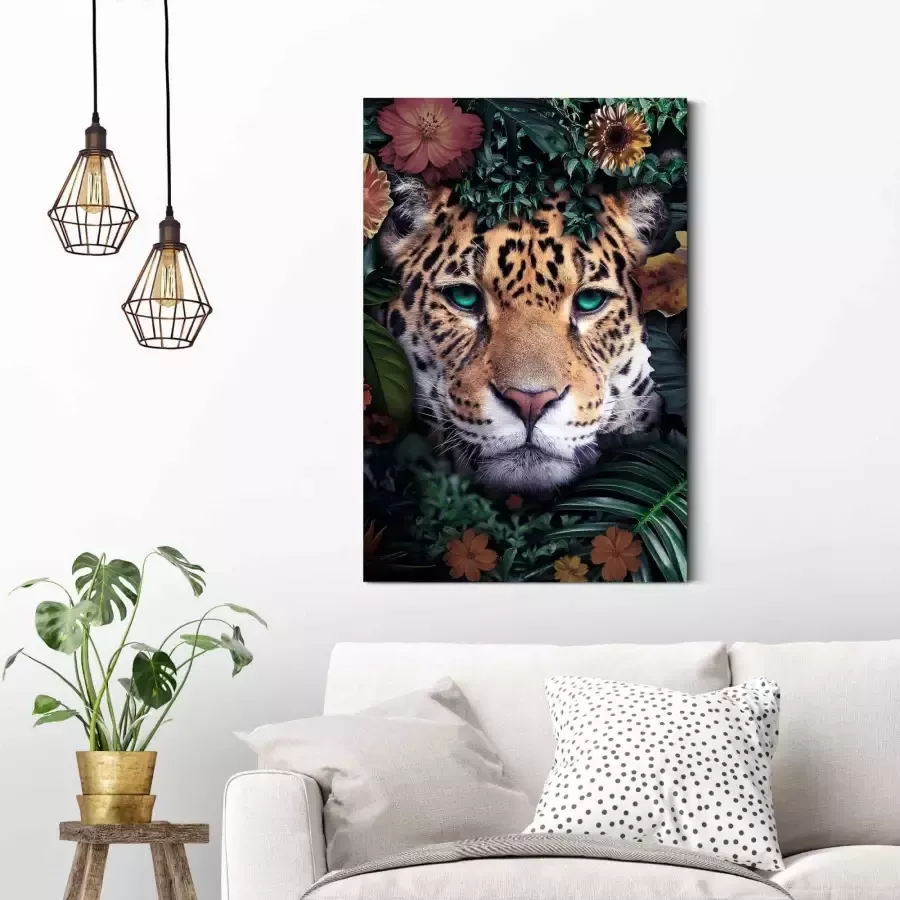 Reinders! Artprint luipaard bloemenkrans Jungle in vrolijke kleuren - Foto 1