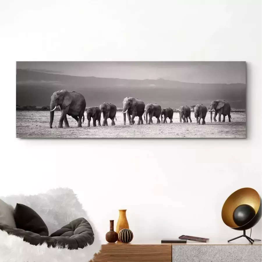 Reinders! Artprint op hout Decoratief paneel 52x156 Line of Elephants